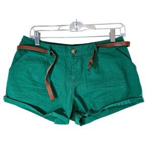 Ambiance Apparel Women's Size M Green Denim Shorts with Belt